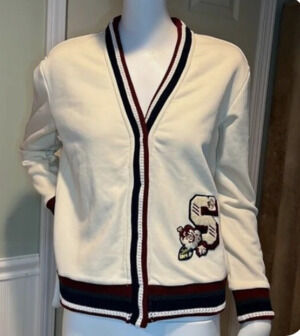 SCOTCH & SODA varsity cardigan french terry cotton logo stripe casual preppy XL